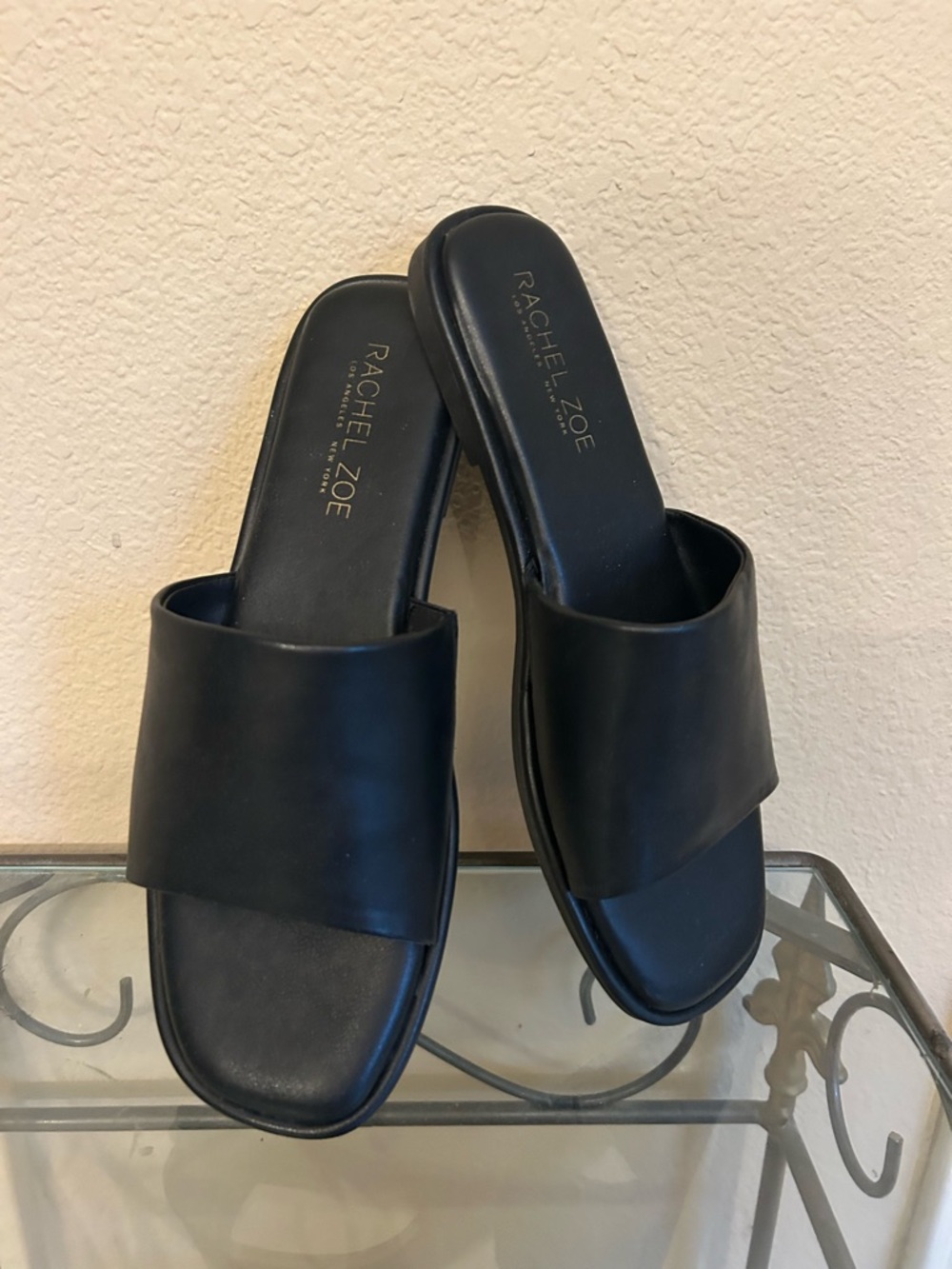 Rachel Zoe Black Leather Slide Mules